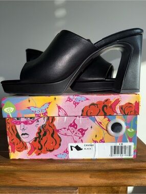 Jeffrey Campbell Caviar Black Leather Platform Mule